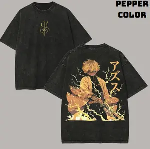 Zenitsu Vintage Graphic Tees Demon Slayer Shirts Anime Merch Anime Clothing Unisex Manga Anime T-Shirt Gifts For All Top Streetwear Menswear Womenswear Tshirt Pepper Color Crewneck Short Sleeve 100% US Cotton