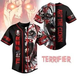 Art The Clown Baseball Jersey Terrifier Horror Graphic Button Up Shirt Streetwear Unisex Fan Apparel