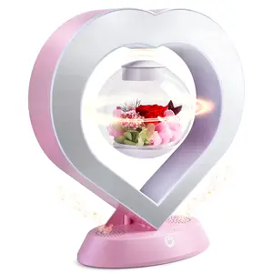 Magnetic Levitation Preserved Rose Flower Table Lamp, Adjustable Color 5W LED Light with Pink Bluetooth Speaker, Home Indoor Decoration Night Light, Christmas, Valentine's Day, Mother's Day Gifts