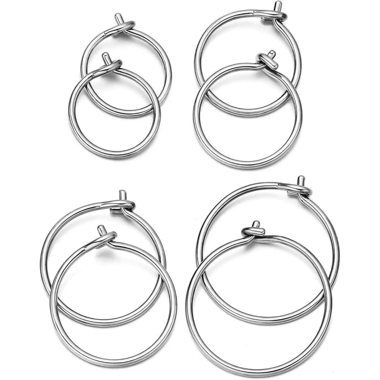 4 Pairs G23 Pure Titanium Huggie Hoop Earrings Tiny Wire Hypoallergenic F136 Implant Grade for Sensitive Ear
