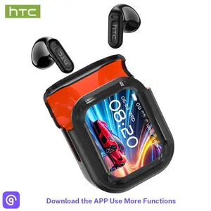 hTC NE20 True Wireless Bluetooth 6.0 Earbuds with LCD Screen for Gaming Bluetooth Earphones, Touch Control Headphones In Ear Earbuds for Gaming and Business