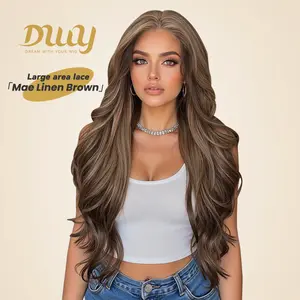 Mae H-DWY 13×4 Lace Front Free Part Light Blonde Long Wavy Glueless Synthetic Wig for Women 28 Inches