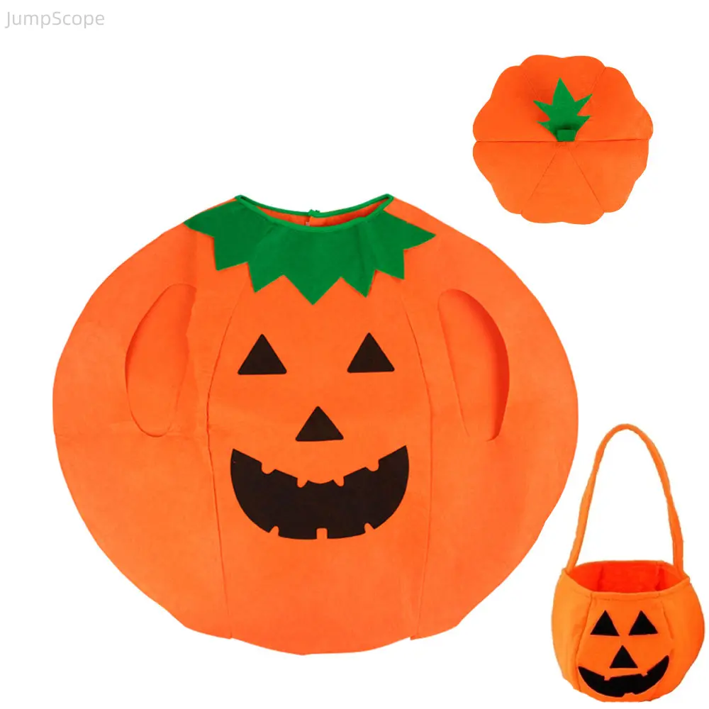 Women's 6-Piece Pumpkin Costume Set, Cute Jack-O-Lantern Dress with Hat, Glasses, Candy Bag & Striped Socks for Halloween Cosplay, Clothes, Style, Matching