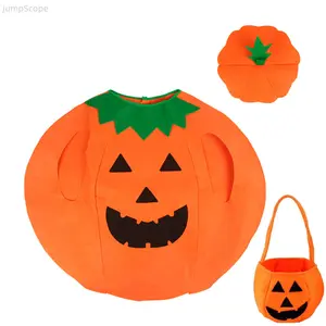 Adult Cute Pumpkin Halloween Costume Set - Jack-O-Lantern Dress with Matching Hat, Glasses, Candy Bag, Striped Socks for Trick-or-Treat Cosplay Party