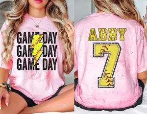Custom Softball Mom Shirt with Kid's Name and Number, Game day softball season shirt for Mom, Youth Girl Personalized Mama softball Tee
