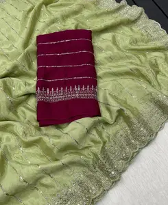 Pure Chinon Chiffon Saree with Sequin & Embroidery Work