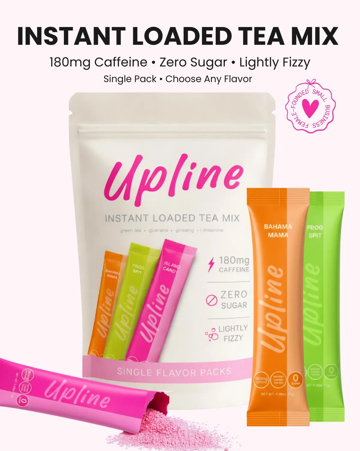 Upline Instant Loaded Tea Mix - Single Pack Multi Flavor, High Caffeine Content, Low Calorie, Low Carb, Sugar-Free, Aspartame-Free, Lightly Carbonated Natural