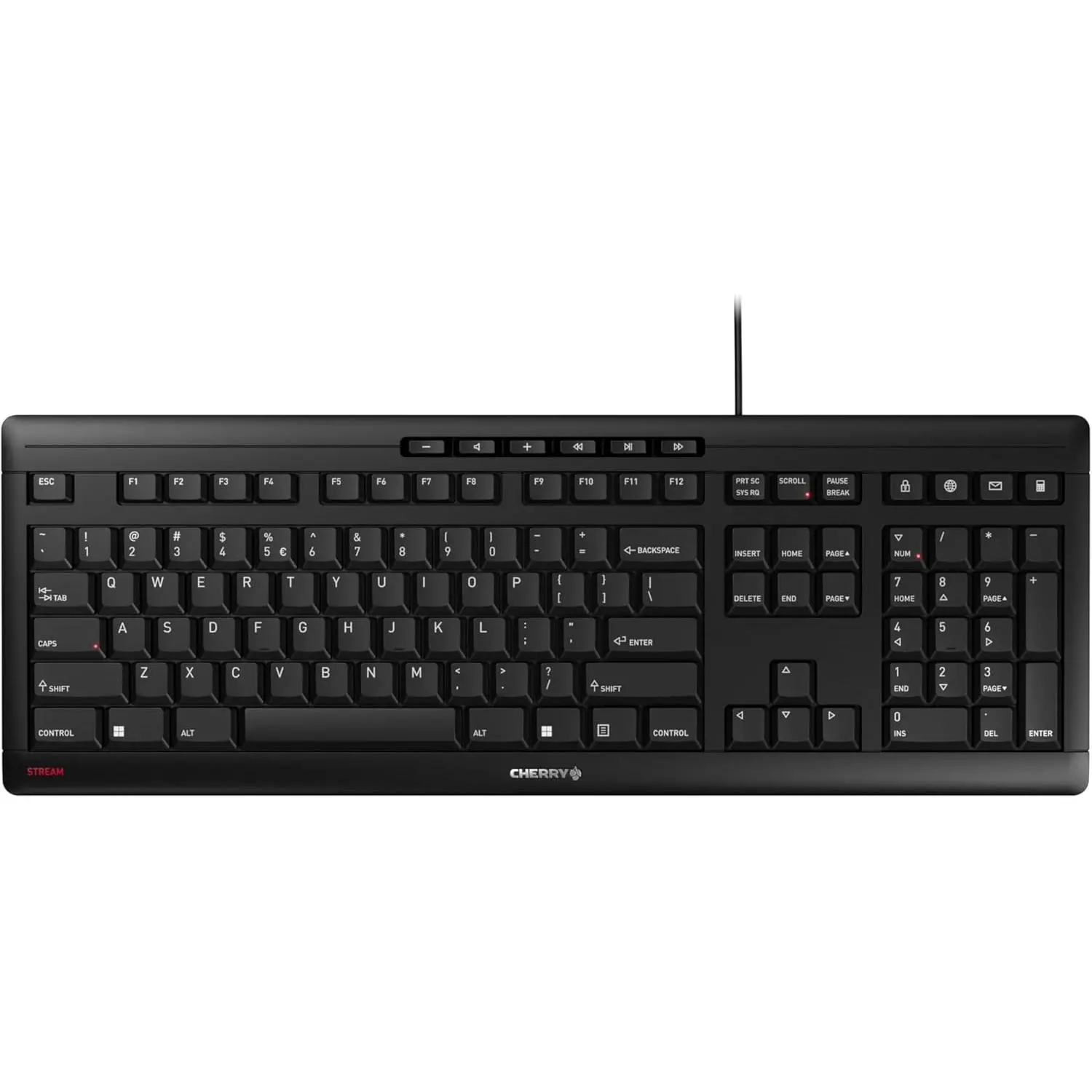 Cherry Stream Keyboard Wired USB SX Scissors Mechanism QWERTY Whisper-Quiet Silent Keystroke