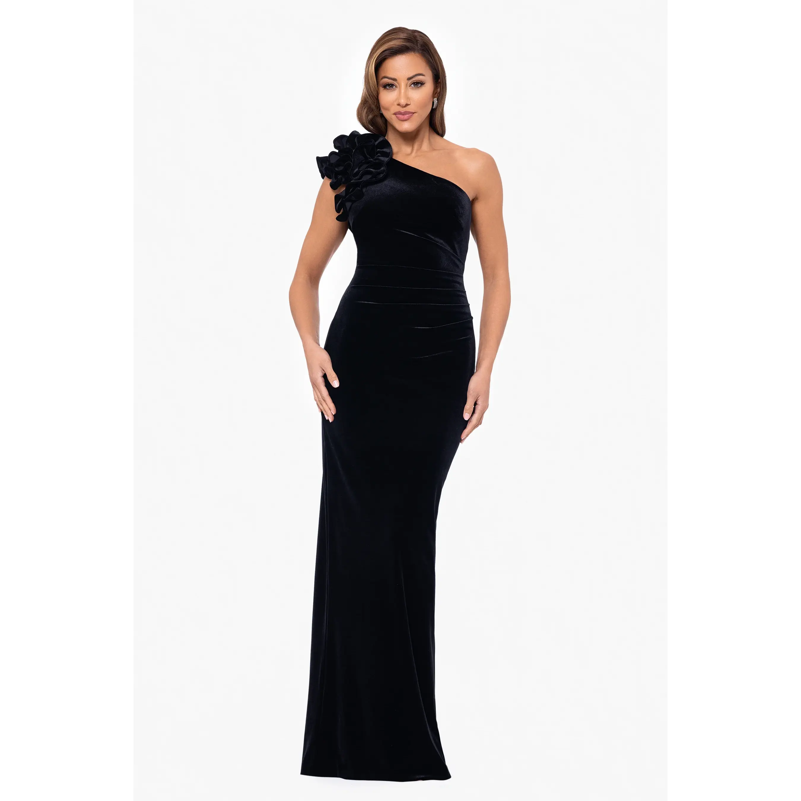 Xscape Evenings "Connie" One Shoulder Velvet Evening Gown 6547X