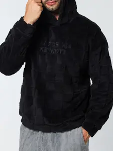 Men's Letter Embroidery Fuzzy Hoodie, Regular Fit Casual Comfy Long Sleeve Hooded Sweatshirt for Fall & Winter, Men's Clothes for Daily Wear