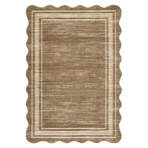 8 x 10 ft Polyester Light Brown Rectangular Geometric Bordered Living Room Bedroom Dining Room Machine Washable Area Rug