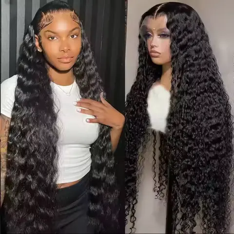Bling Hair Women's Brazilian Human Hair Lace Front Wigs - 36/38 Inch, 13x4/13x6 HD Lace, 180% Density, Deep Wave/Afro Curly Style, Glueless, Pre-Plucked Line, Double-Bleached, Heat Resistant, Natural Look