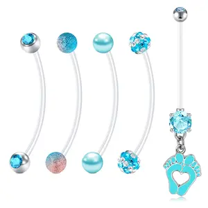 14G Flexible Clear Acrylic Pregnancy Belly Button Ring Personalized Dangle Pregnancy Maternity Belly Rings 35mm
