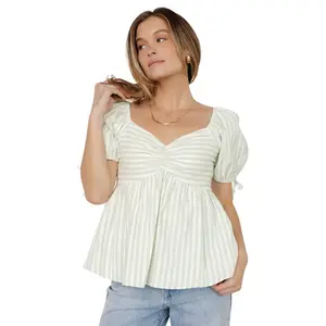 Betsy Peplum Top | Green+ White Stripe