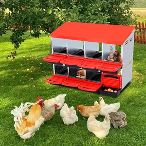 GARVEE Nesting Boxes for Chickens, 8 Compartment Roll Away Nesting Box with Egg Collection, Perch, Lid Cover for Egg Protection, Wall Mount/Free Standing Nest Box for Chickens