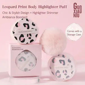 GUOXIAONIU Leopard Print Highlighter Powder Puff, Bridal Wedding Loose Powder Ball, Lockbone Glitter Spray, Pearl Shine