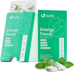 UPLIFE Energy + Focus Mints 60 Pieces – Fast-Acting 40 mg Caffeine Mint with 80 mg L-Theanine + Niacin Vitamin B3 & B12 - Sugar Free Mints & 100%...