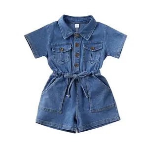 REDWOON Toddler Kids Girls Rompers Outfit Playsuit Short Sleeve Blue Denim Jumpsuit Romper Summer Clothes