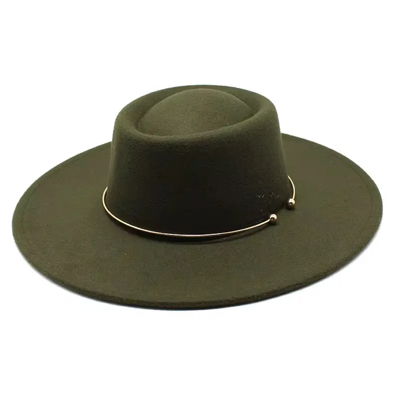 Unisex Fedora Hats - Round Radiant Wide-Brim Olive Green Fashion Clothing Accessory