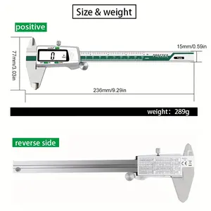 digital Green Stainless Steel Vernier Caliper with Digital Display for Home Decoration Precision Measuring Tool with Fraction Range and Automatic Shutdown Function feeler gauges auto-off feature calipers LCD Case Large