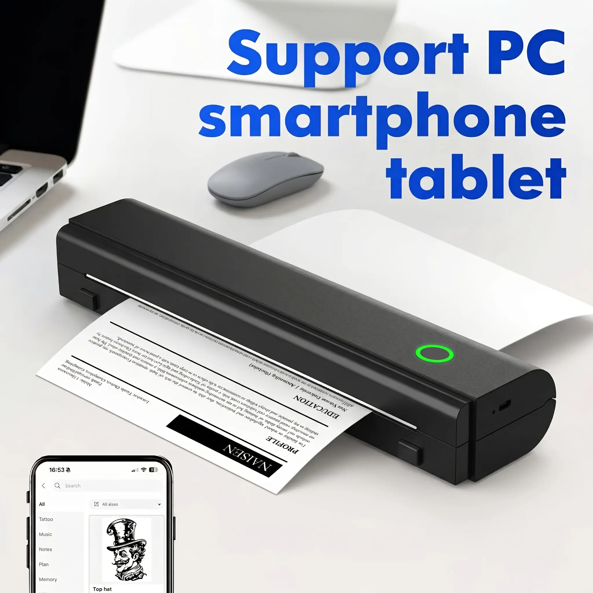 N80 Portable Wireless Inkless Thermal Printer - Built-in Batteries, Supports 8.5x11 in US Letter/A4 Thermal Paper, Compatible with Phones/Laptops for Home Office School Use (Mini Printer for Computers & Office Equipment)