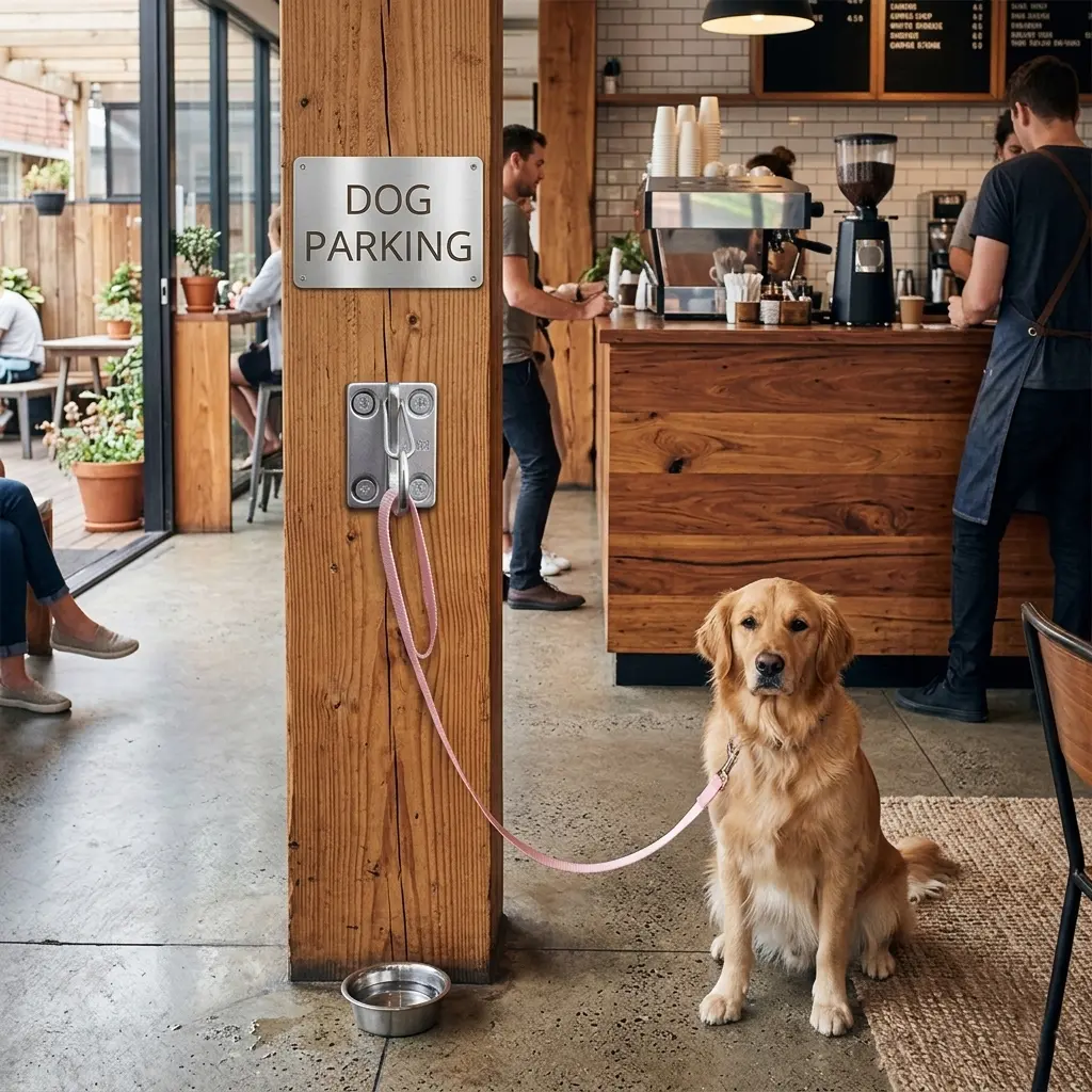 2pcs Heavy Duty Metal Dog Leash Mount Holders, Sturdy Non-Slip Thick Stainless Steel Hooks, Waterproof Detachable Easy-Install Smooth Slide Secure Hold 70lb Capacity Dog Training Accessories for Indoor-Outdoor Use