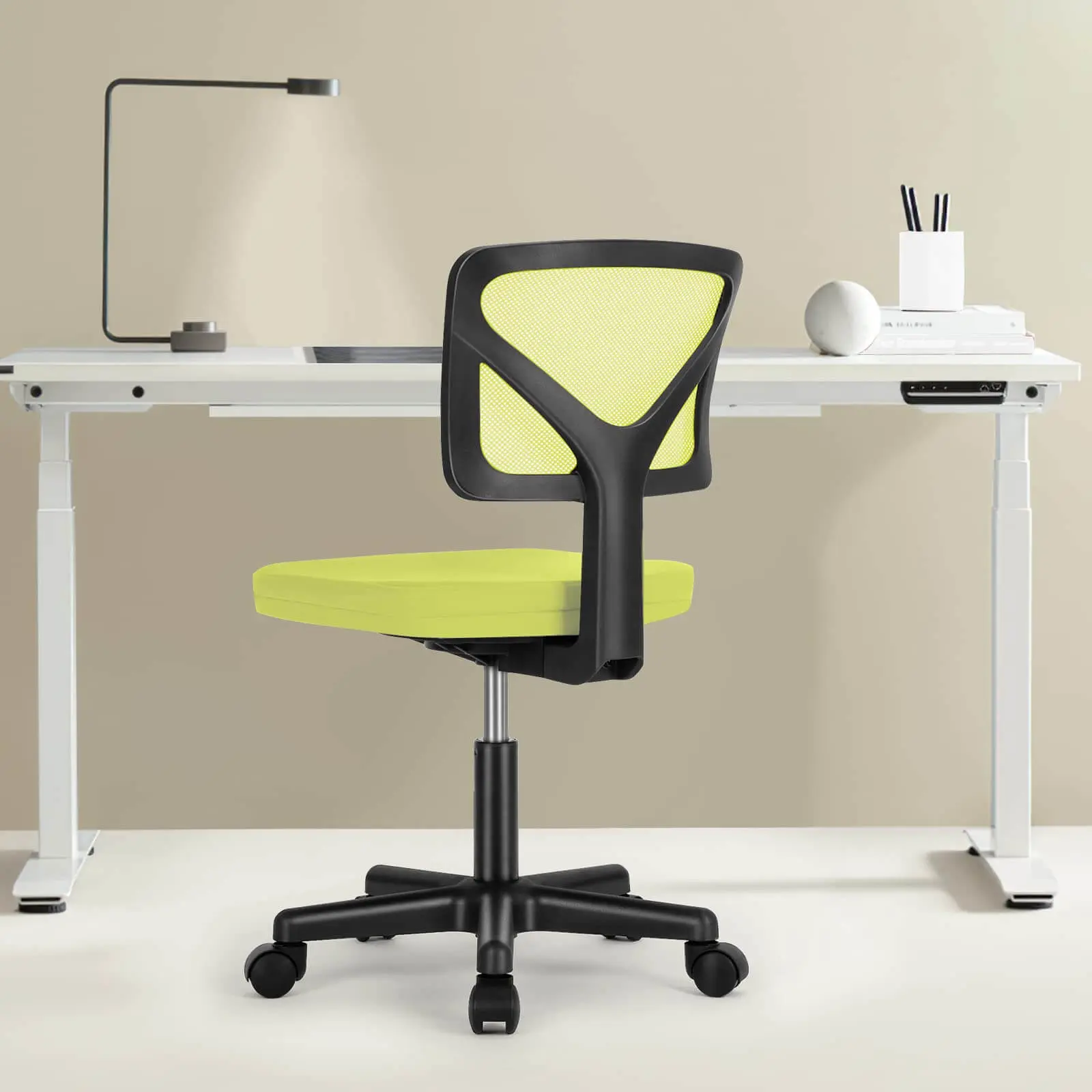 Green Ergonomic Office Chair | Low-Back Mesh Design, Armless Swivel Chair with Wheels & Lumbar Support | 4 Colors, Comfortable Seat for Home, Bedroom or Study