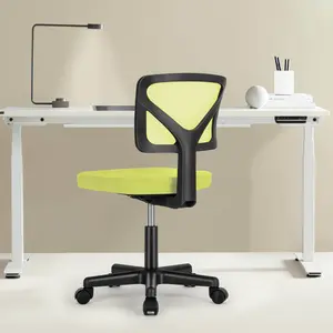 Green Ergonomic Office Chair | Low-Back Mesh Design, Armless Swivel Chair with Wheels & Lumbar Support | 4 Colors, Comfortable Seat for Home, Bedroom or Study