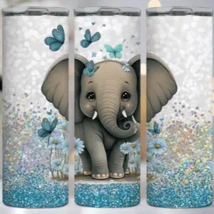 Elephant + blue glitter | 20oz Skinny sublimation tumbler transfer print out (TRANSFER ONLY, NOT A FINISHED TUMBLER)
