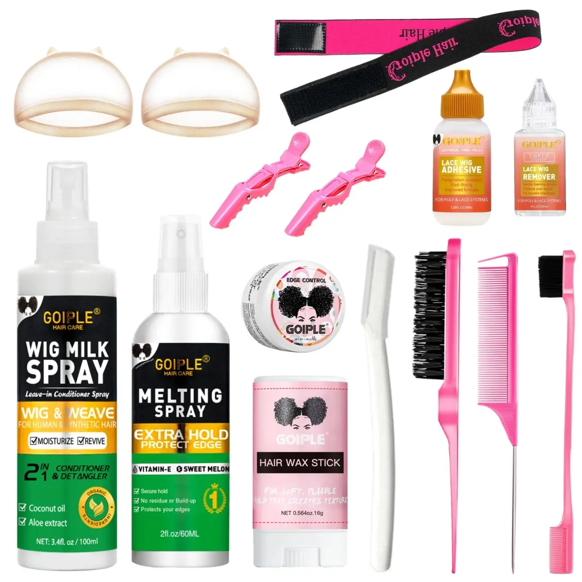 Goiple Wigs Styling Kit, Wig Installation Kit, Perfect Wig Shaping, Seamless Blend, Natural Hairline, Wig Melt Spray, Care Liquid, Glue, Remover, Easy Use, Beginner Friendly