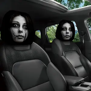 2-piece car headrest cover set: A daily commute comforter, instantly creating a festive atmosphere, quirky ghost design, the versatile king of car interior decoration, turning your commute and travel into a fun-filled spectacle, suitable for all seasons