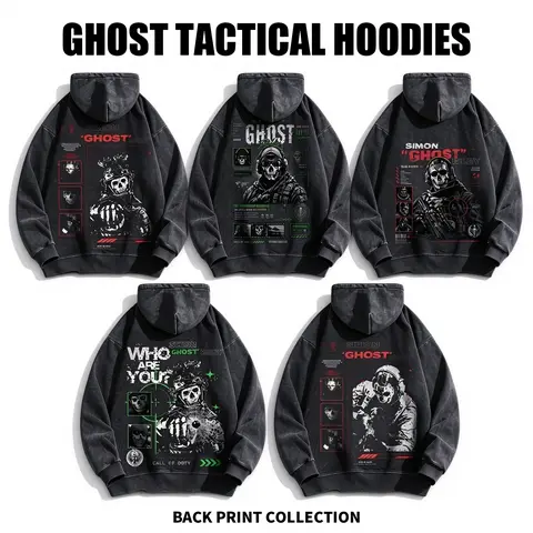 Superstyle Acid wash hoodie Simon "Ghost" Riley Skull Mask Warrior COD: Modern Warfare II Edition Long Sleeve Cotton Unisex Vintage Gym fit man retro fashion