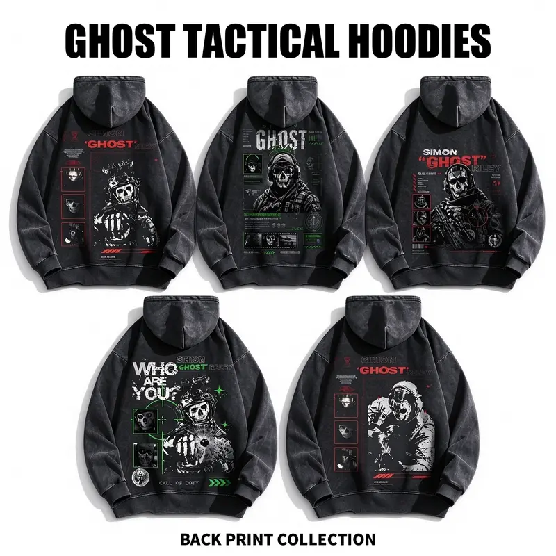 Superstyle Acid wash hoodie Simon "Ghost" Riley Skull Mask Warrior COD: Modern Warfare II Edition Long Sleeve Cotton Unisex Vintage Gym fit man retro fashion