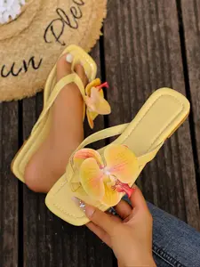 Women's Fashionable Flower Decorated Slides, Casual Comfortable Flat Sandals for Summer, Lightweight Breathable Slides for Indoor & Outdoor Wear, Shoe, Daily Fashion Footwear, Fashionable Flip Flops