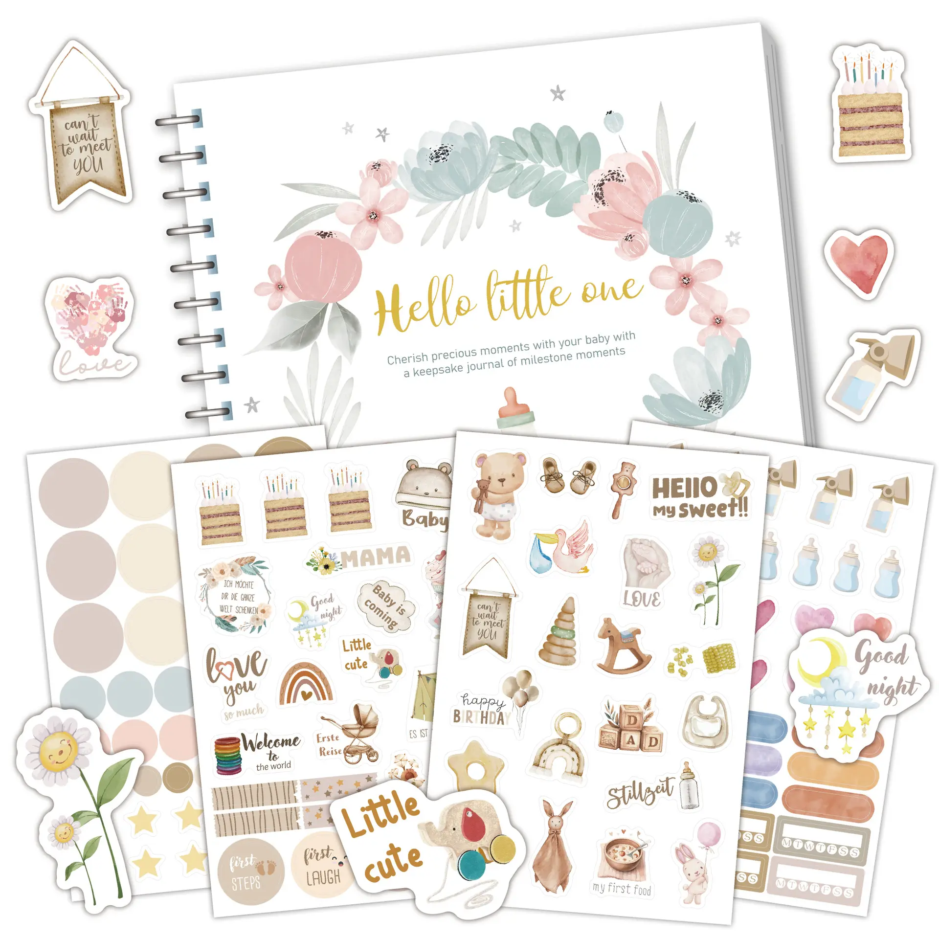 Baby Growth Memory Book Scrapbooks Scrapbook Stickers Set DIY Decoration, Luxury Baby Gift for New Parents, High-End Pregnancy Journal, Unisex Infant Room Album