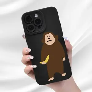 Cartoon Monkey Pattern Phone Case - Shockproof Protective Cover for iPhone 16 Pro Max, 15 Pro, 14 Plus, 13, 12, 11 XR, X/XS - Compatible Accessories - Protection, Cellphone, Protector, Casing, Screen Protector, Black