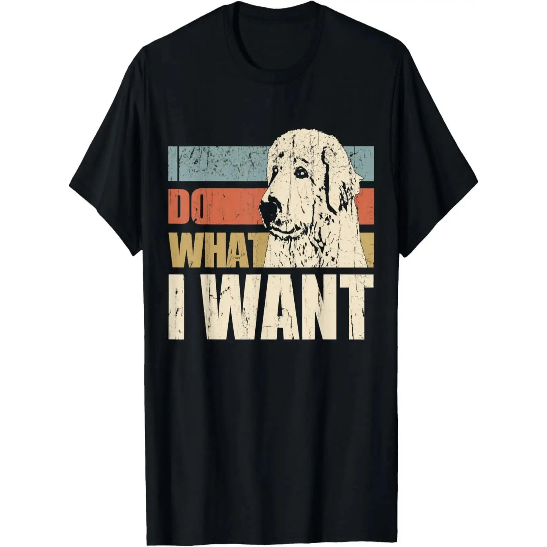 Vintage-Inspired Great Pyrenees "I Do What I Want" Men's 100% Cotton T-Shirt - Comfort Fit, Lightweight Oversize, Double Print for Casual Wear - Y2K Outfits, Acid Valentine Gift, Metalcore Merch Black Crewneck