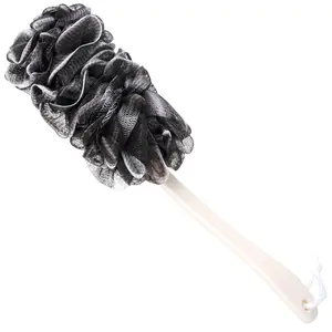 Back Scrubber for Shower, Loofah Long Handle Brush, Soft Nylon Mesh Sponge On a Stick for Shower Men Women Kids Elderly, Exfoliating Scrub Cleaning Luffa for All Kinds of Skin(Black)ZAZK127
