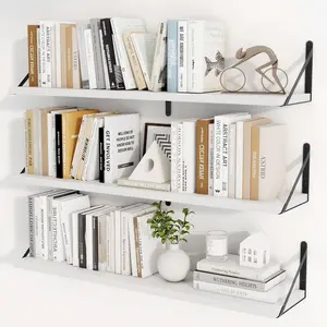 Floating Book Shelves for Wall,35.4 Inches Long Wall Mounted Bookshelves,Heavy Duty Bracket Shelves for Living Room Kitchen,Laundry Room Storage & Decor,Set of 3,White