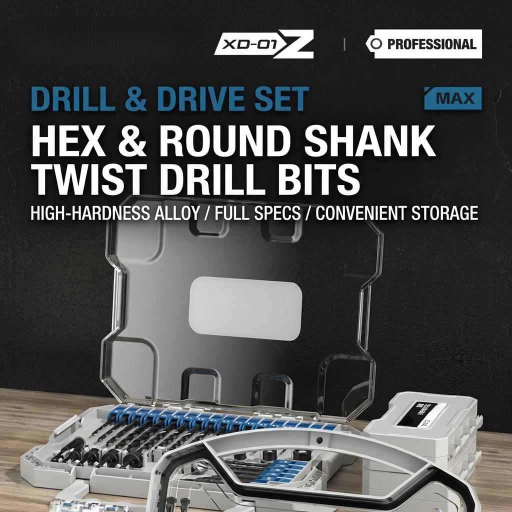 10 PCS Woodworking & Masonry Drill Bit Set, Premium HSS Hex Shank Impact Rated Kit with Spade Bits, Multi-Material Tile Brick Drill Bits, S2 Steel High Torque Screwdriver Bits for Deck Building