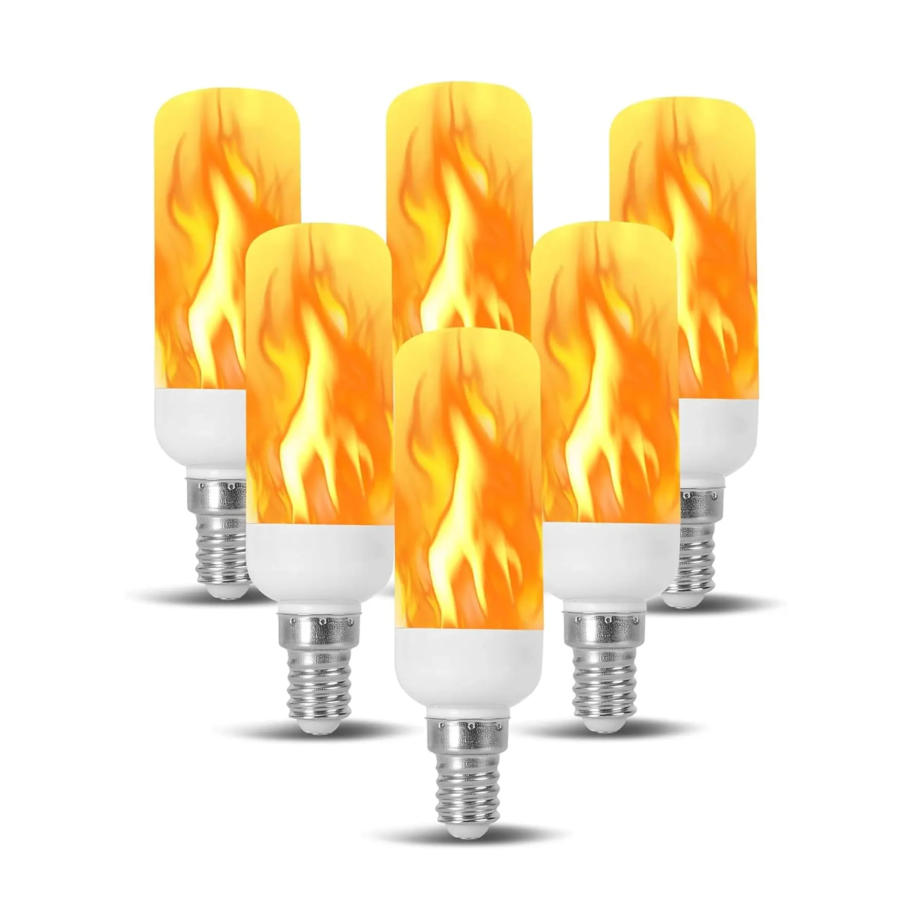 Flame Light Bulbs E12, Flickering Fire Effect LED Candle Bulb, Warm Amber 1300K Decorative Lighting for Lanterns, Chandeliers & Outdoor Decor (120V/240V, 6-Pack)