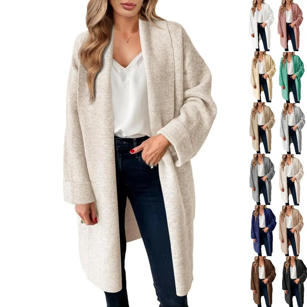Imily Bela Women's Chunky Knit Open Front Long Cardigan - Comfy, Loose-Fitting Fall Essential Tops, Oversized Slouchy Coatigan for Womenswear Knitwear