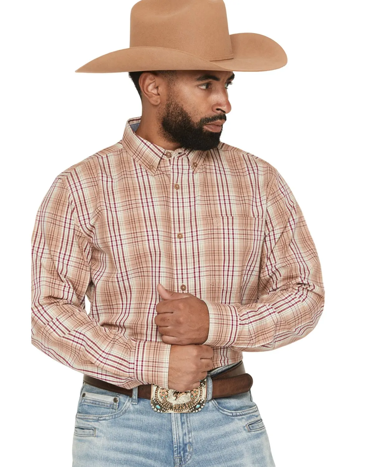 Cody James Men's Men'S Bodie Plaid Print Long Sleeve Button-Down Stretch - Cjsp26w28-Tan