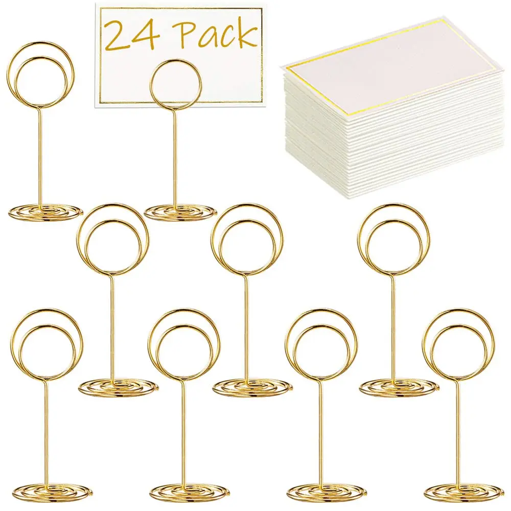 24 Pcs Premium Mini Table Number Holders and 24 Place Cards with Gold Foil Border,Place Card Holder,Table Sign Stand,Photo Picture Holders Set for Centerpieces,Wedding,Birthday,Christmas Party Gifts,Hand Tools Kits