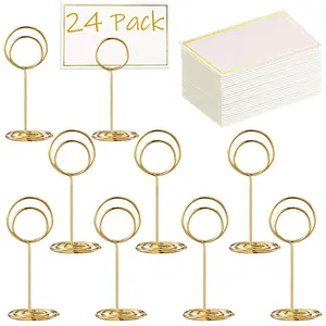 24 Pcs Premium Mini Table Number Holders and 24 Place Cards with Gold Foil Border,Place Card Holder,Table Sign Stand,Photo Picture Holders Set for Centerpieces,Wedding,Birthday,Christmas Party Gifts,Hand Tools Kits