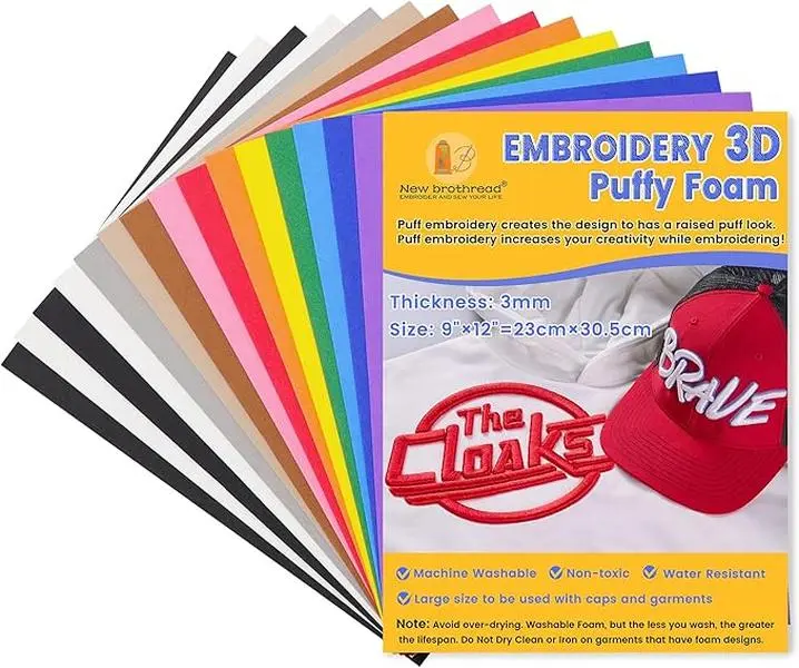 Newbrothread&Craftido - 15 Options- 15PCS Embroidery Puffy Foam 9″x12″ Large Size 3MM Creating 3D Embroidery Effect for Caps, Garments, Jackets, Bags, Backpacks and More, Machine Washable Foam Water Resistant, TikTokShopDealsforYouDays, Summersale, Embroi