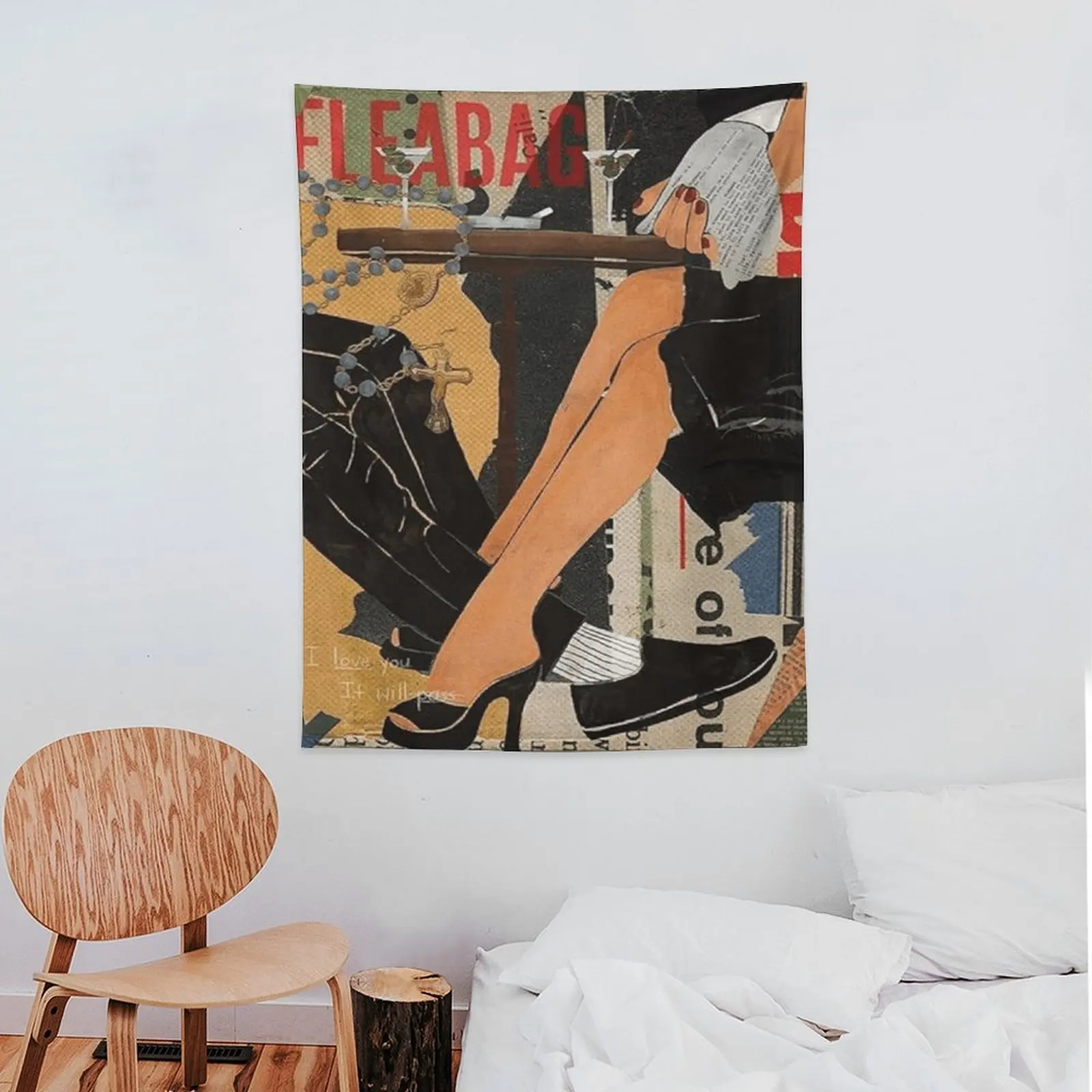 Fleabag It Will Pass Tapestry, British Comedy Show Wall Hanging, Vintage Newspaper Collage Art, Priest Aesthetic Decor, Gift for Her Living Room, 60x40inch Tapestry