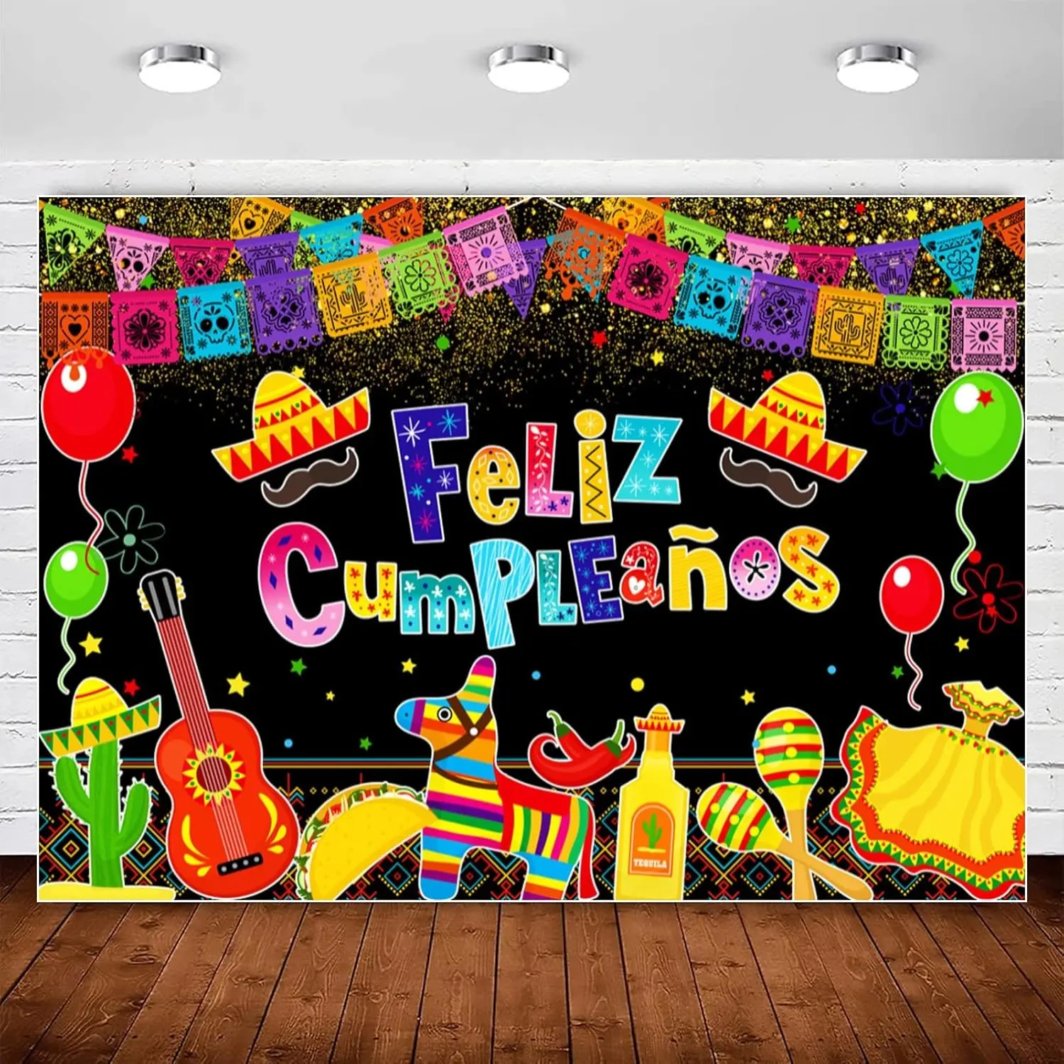 Mexican Fiesta Birthday Party Decoration, Mexican Themed Decorations, Feliz Cumpleaños Backdrop, Polyester Backdrop Banner, Colorful Cinco De Mayo Taco Carnival Photography Background, Photo Backdrops