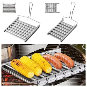Hot Dog Roller Grill, Stainless Steel Rolling Rack, Even Heat Portable Tool for Sausage, BBQ & Outdoor Use,Perfect for Camping, Parties, Backyard BBQ & Grill Lovers
