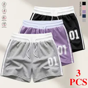 Set of 3 women’s casual athletic shorts with numeric print—ideal for home wear or light travel. They feature an elastic waistband and side pockets, are machine washable, and a comfortable fit suitable for warm summer days.,summerwins